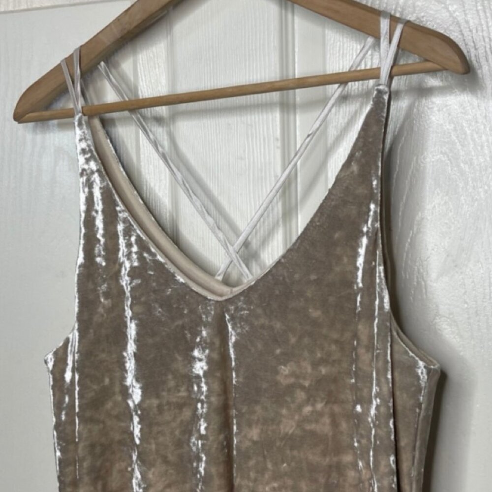 MISS LOVE | Champagne Gold Crushed Velour Strappy Mini Party Dress | Size L - Picture 3 of 10
